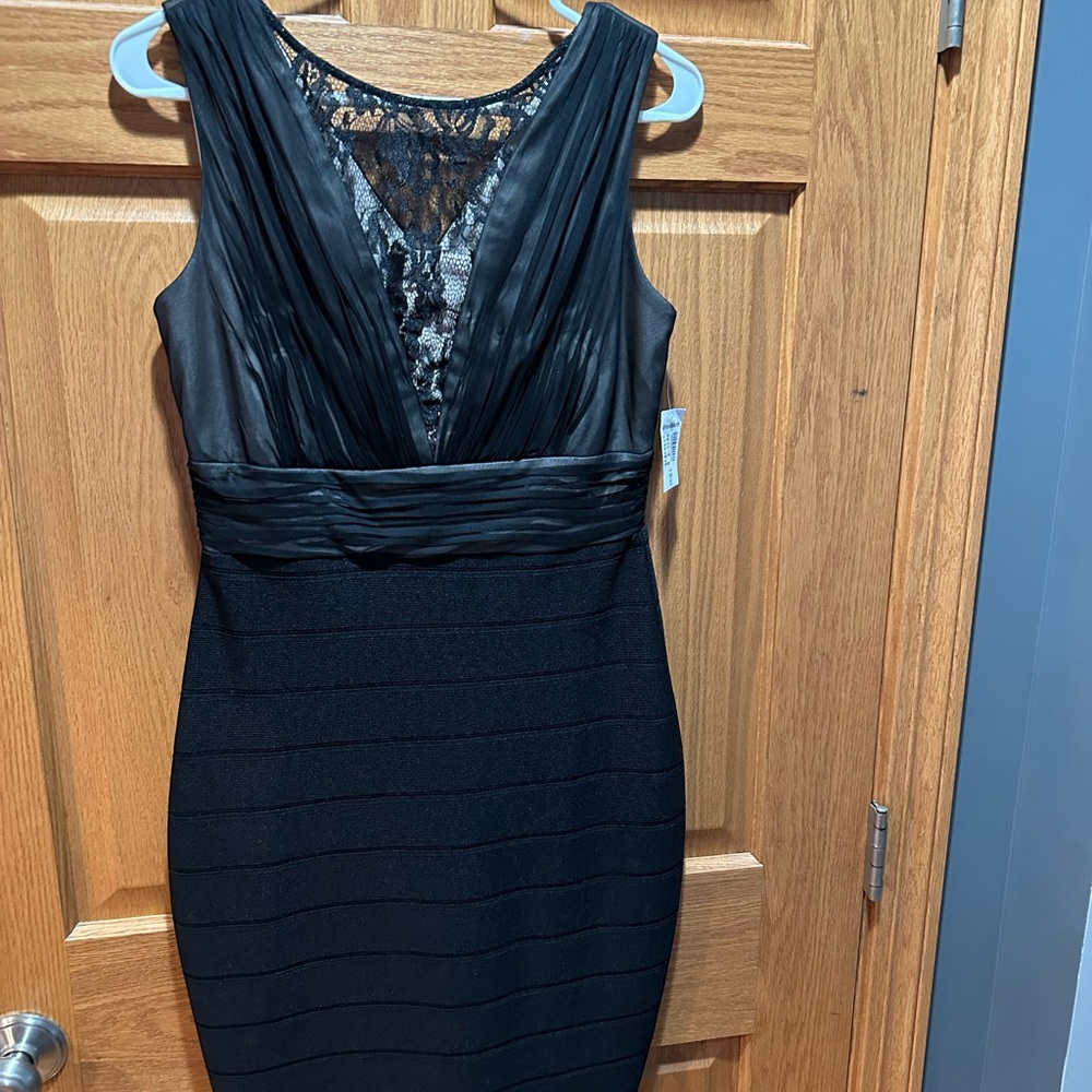 Dressbarn Blue Bodycon Midi Dress Plunge Neckline Sleeveless